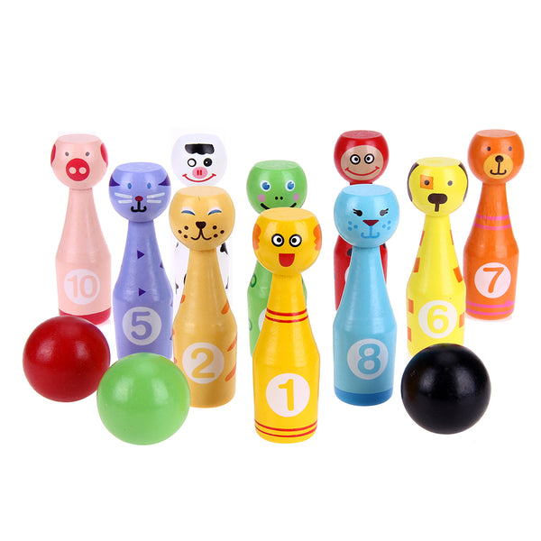 Mini Cartoon Wooden Bowling Ball Game Cute Animal Shape Kids Children Toy Educational Wooden Toys Indoor Outdoor Sport Toys