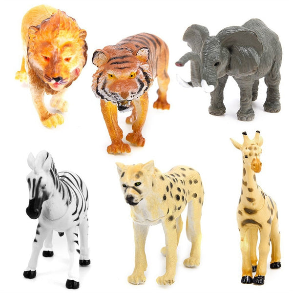 6pcs Plastic Model Tiger Leopard Lion Giraffe Zebra Elephant Wild Animals Toy