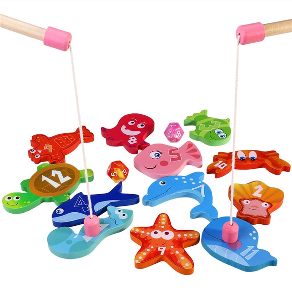 BESTOYARD Wooden Magnetic Fishing Game Toys Kids Magnet Fishing Playset for Children Baby