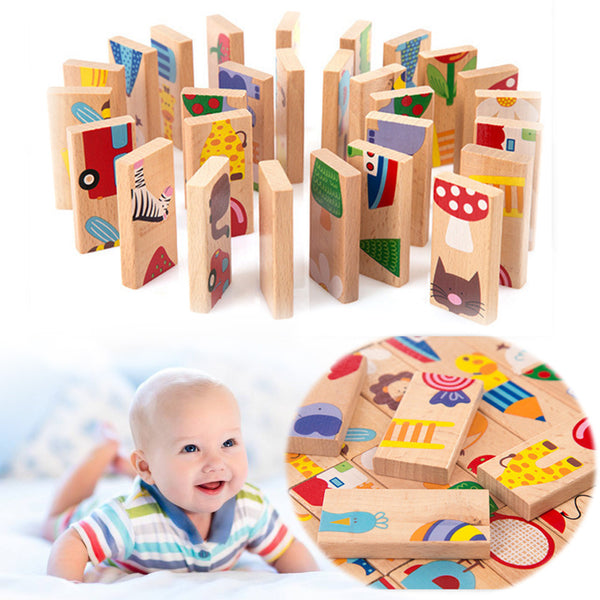 28Pcs/Set Animal Domino Puzzles Toys Wooden Puzzles Domino Blcoks Kids Baby